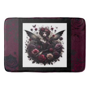 Alfombrilla De Baño Oscura Hada del Bosque Gótico Floral Rosas Burdeos