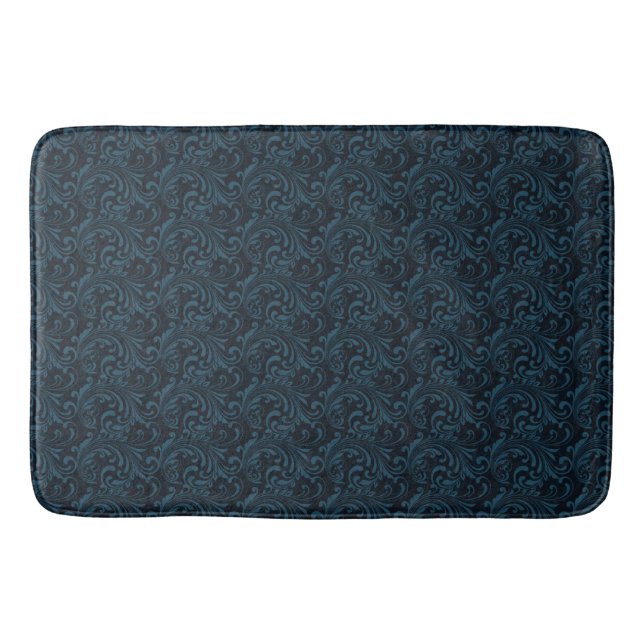 Alfombrilla De Baño Oscuro Damask Blue Swirl Patrón masculino (Anverso)