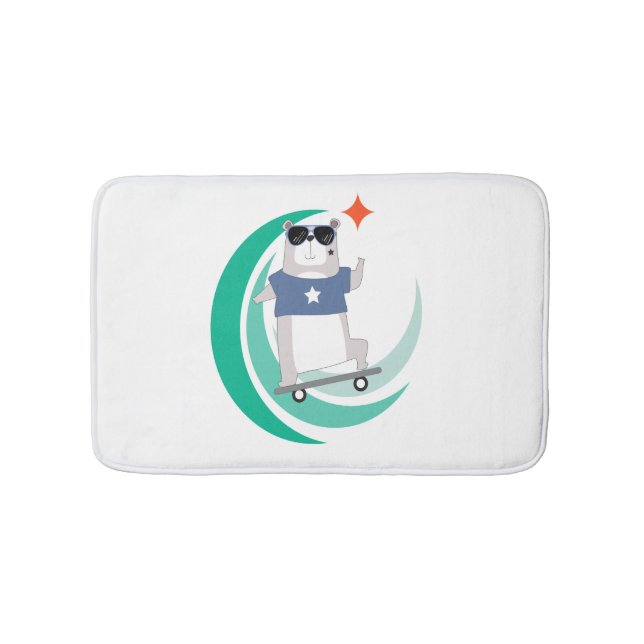 Alfombrilla De Baño Oso Hipster montando una patineta (Anverso)
