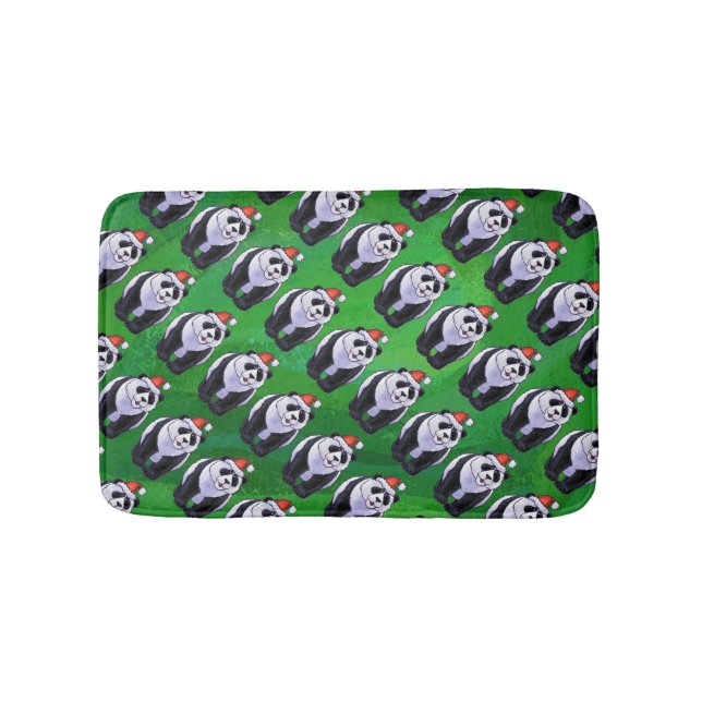 Alfombrilla De Baño Oso Panda en Santa Hat en Green (Anverso)