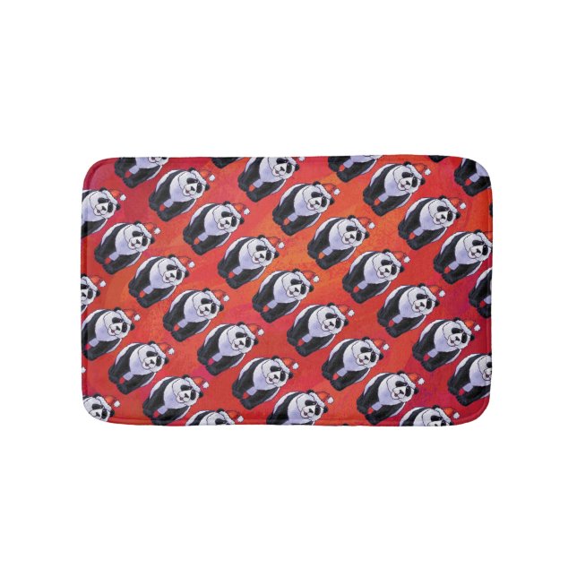 Alfombrilla De Baño Oso Panda en Santa Hat en rojo (Anverso)