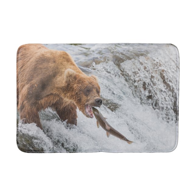 Alfombrilla De Baño Oso pardo atrapa salmón rojo (Anverso)