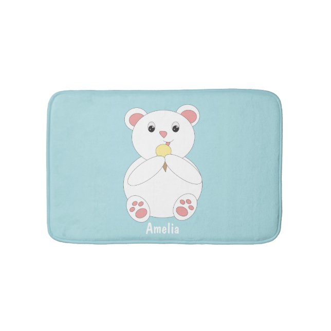 Alfombrilla De Baño Oso Polar Comer Helado Crema Personalizable (Anverso)