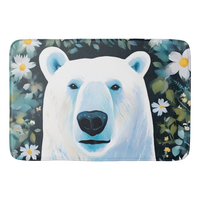 Alfombrilla De Baño Oso Polar Floral (Anverso)