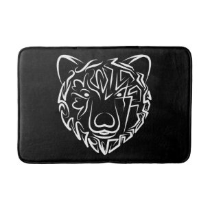 Alfombrilla De Baño Oso tribal blanco y negro