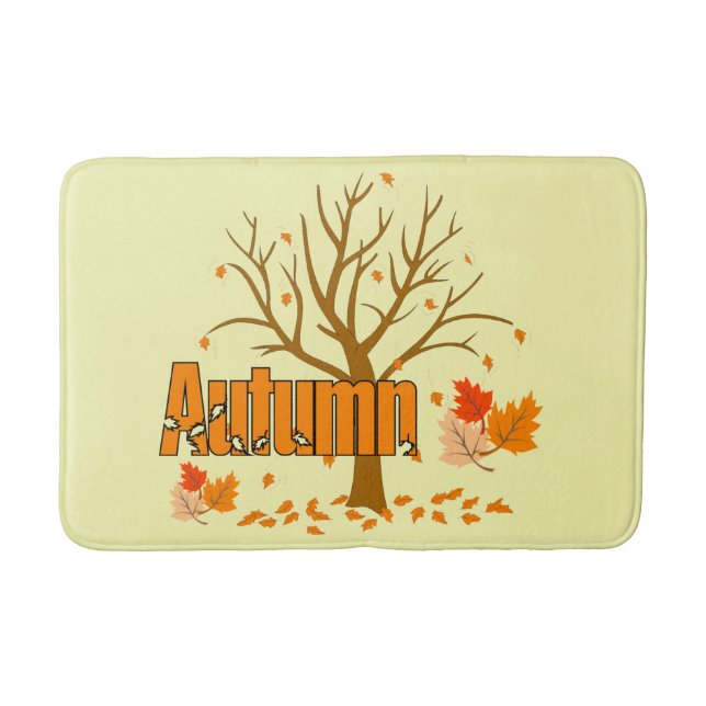 Alfombrilla De Baño Otoño Con Mat De Baño De Árbol Y Hojas (Anverso)