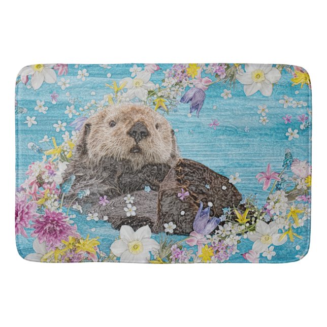 Alfombrilla De Baño Otter Swimming in Flowers (Anverso)