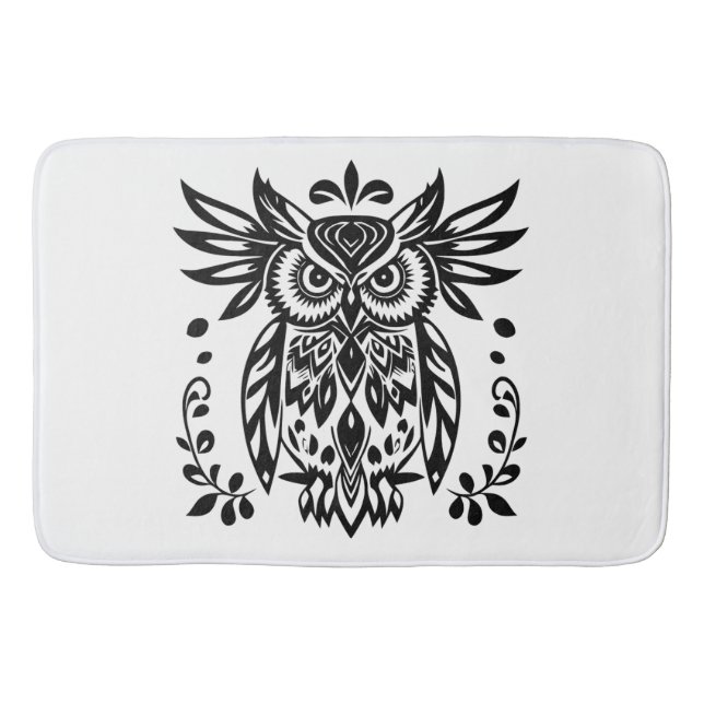 Alfombrilla De Baño Owl Lovers Rustic Woodlands Black White Bohemian (Anverso)