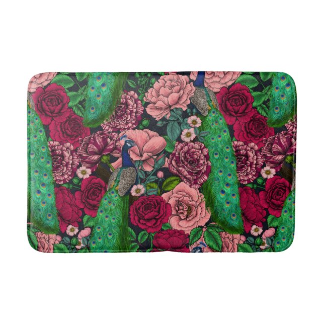 Alfombrilla De Baño Pacocas en el jardín rosa 2 (Anverso)
