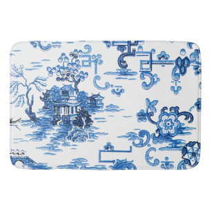 Alfombrilla De Baño Pagoda Chinoiserie clásica azul y blanco