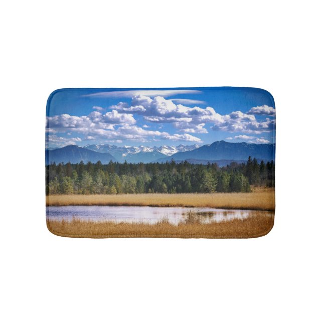 Alfombrilla De Baño Paisaje alpino de Montañas Escénicas (Anverso)