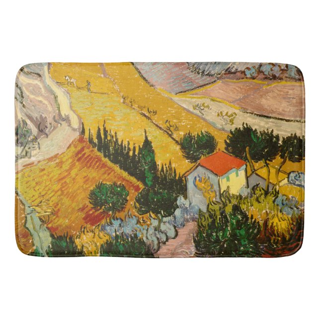 Alfombrilla De Baño Paisaje con House y PloughmaVincent van Gogh (Anverso)