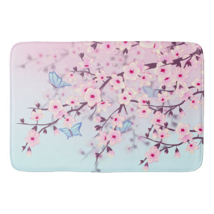 Alfombrilla De Baño Paisaje de flores de cerezo Rosa cielo azul