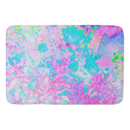 Alfombrilla De Baño Paisaje de Hortensias Azul Acuario y Rosa Caliente