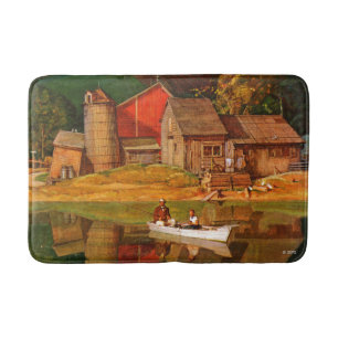 Alfombrilla De Baño Paisaje de la charca de la granja por la aguamiel