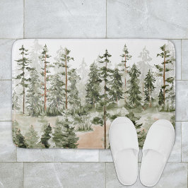 Alfombrilla De Baño Paisaje forestal verde acuarela