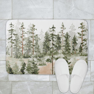 Alfombrilla De Baño Paisaje forestal verde acuarela