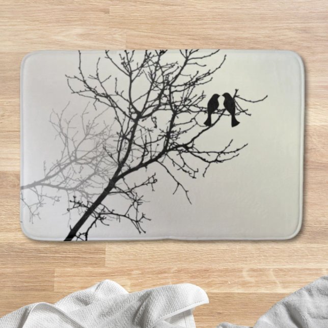 Alfombrilla De Baño paisaje natural zen silueta de árbol blanco negro (zen nature landscape black white tree silhouette bath mat)