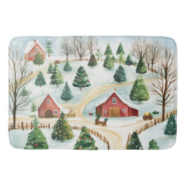 Alfombrilla De Baño Paisaje rústico de invierno acuarela con árboles f