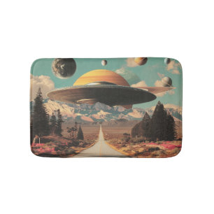 Alfombrilla De Baño Paisaje surrealista con carretera, ovni y Saturno 