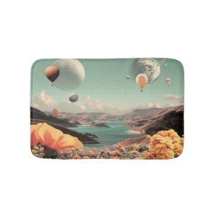 Alfombrilla De Baño Paisaje surrealista con globos aerostáticos y luna