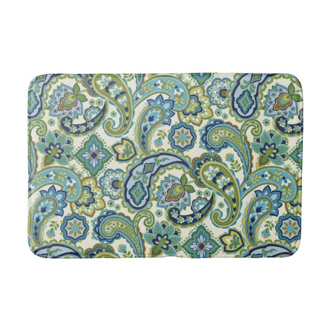 Alfombrilla De Baño Paisley azul y verde (Anverso)