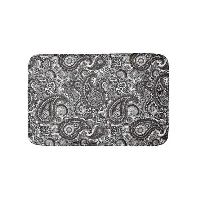 Alfombrilla De Baño Paisley blanco y negro (Anverso)