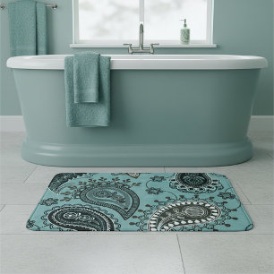 Alfombrilla De Baño Paisley verde teal oscuro