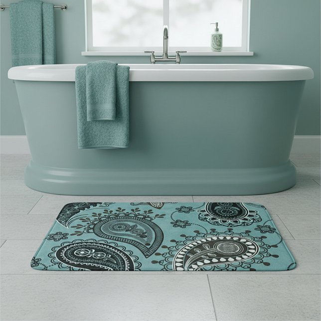 Alfombrilla De Baño Paisley verde teal oscuro (Subido por el creador)