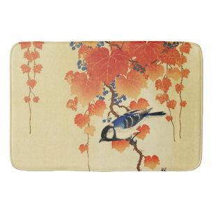 Alfombrilla De Baño Pájaro de tit azul, rama de Paulownia, hojas de ot