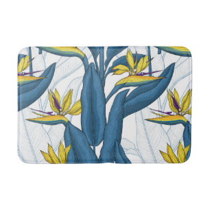 Alfombrilla De Baño Pájaro del paraíso flores en blanco