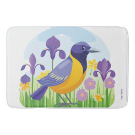 Alfombrilla De Baño Pájaro moderno con patrón floral Iris