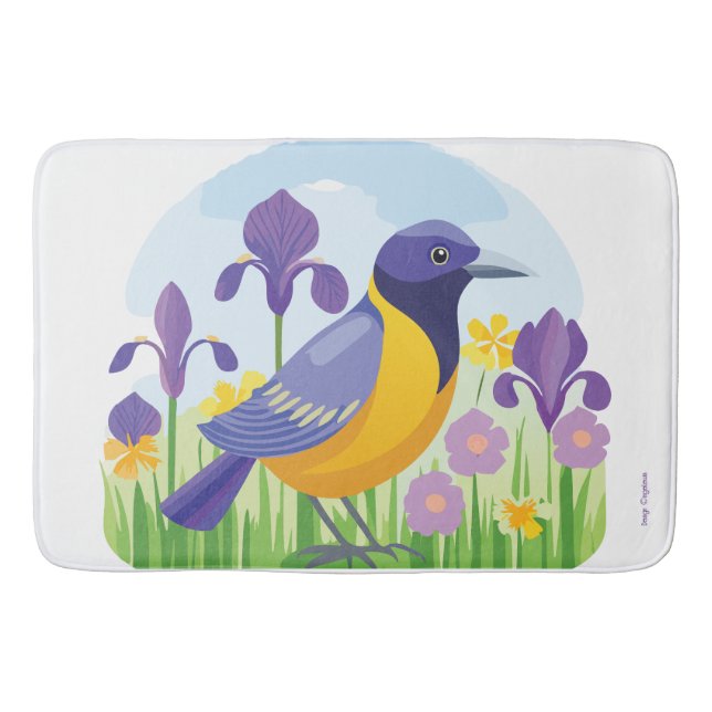 Alfombrilla De Baño Pájaro moderno con patrón floral Iris (Anverso)