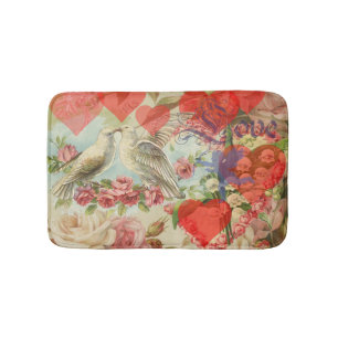 Alfombrilla De Baño Pájaros de Amor Vintage Antiguo Corazón