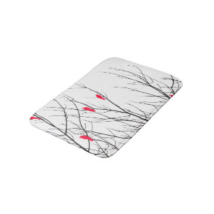 Alfombrilla De Baño Pájaros rojos brillantes artísticos en ramas de