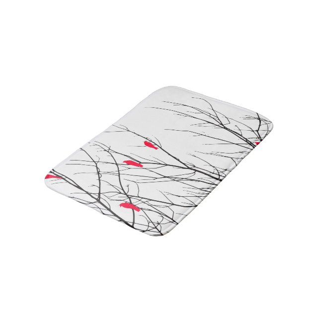 Alfombrilla De Baño Pájaros rojos brillantes artísticos en ramas de (Angular)