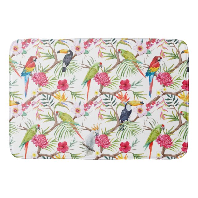 Alfombrilla De Baño Pájaros y Flores Tropicales (Anverso)