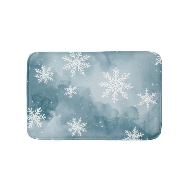 Alfombrilla De Baño Pale Blue Snowflakes Watercolor Winter (Anverso)