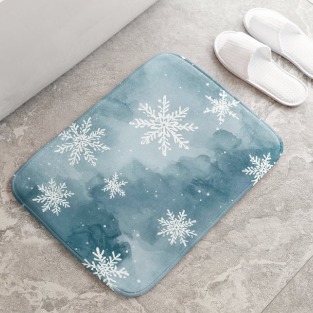 Alfombrilla De Baño Pale Blue Snowflakes Watercolor Winter (Subido por el creador)