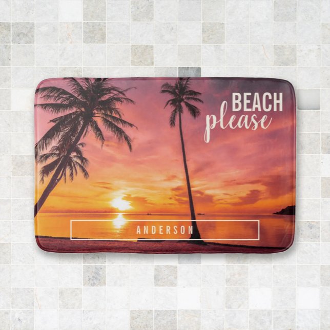 Alfombrilla De Baño Palm de playa tropical Naranja de sol amarillo (Subido por el creador)