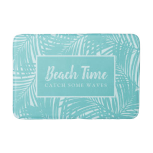 Alfombrilla De Baño Palm Leaves Beach Time Mod Turquoise Blue Pattern
