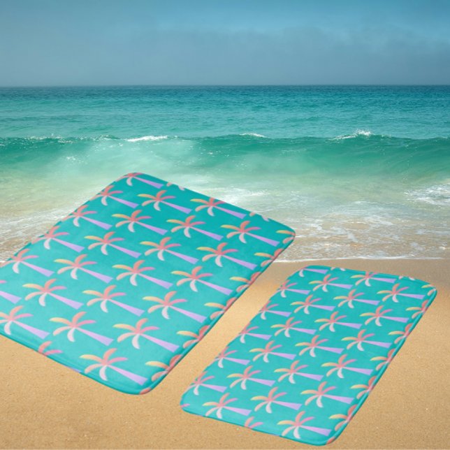 Alfombrilla De Baño  Palm Springs Caribbean Blue Tropical Palm Tree (Colorful palm tree bath mats in 3 sizes)