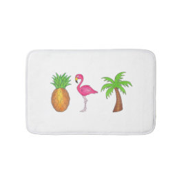 Alfombrilla De Baño Palm Tree Pineapple Pink Flamingo