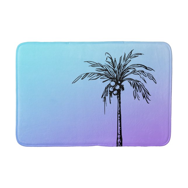 Alfombrilla De Baño Palm Tree Tropical Black Blue Purple (Anverso)