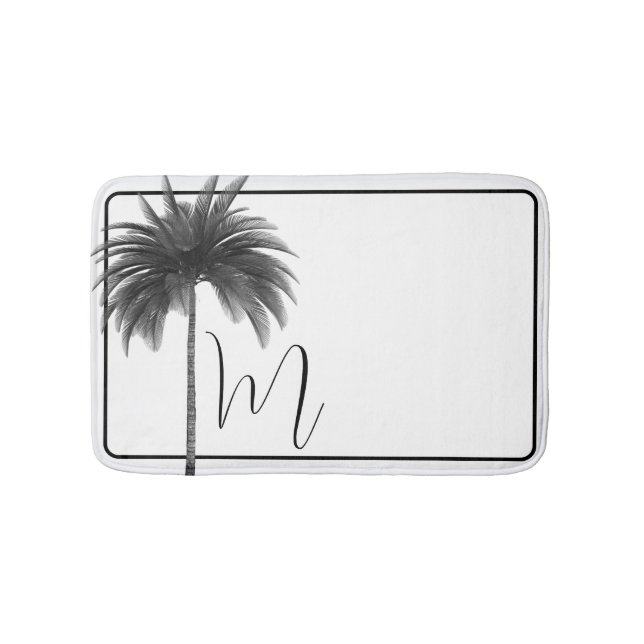 Alfombrilla De Baño Palm Tree Tropical Blanco Negro Elegante (Anverso)