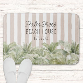 Alfombrilla De Baño Palm Trees Tropicales Beige Stripes Beach House