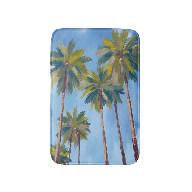 Alfombrilla De Baño Palm Trees Watercolor Art Tropical (Frente vertical)