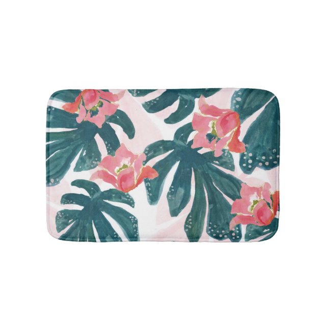 Alfombrilla De Baño Palm tropical acuática, Hibiskus hawaiano (Anverso)