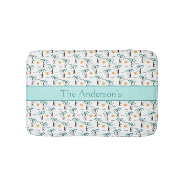 Alfombrilla De Baño Palma Tropical Personalizada Sol Teal  (Anverso)