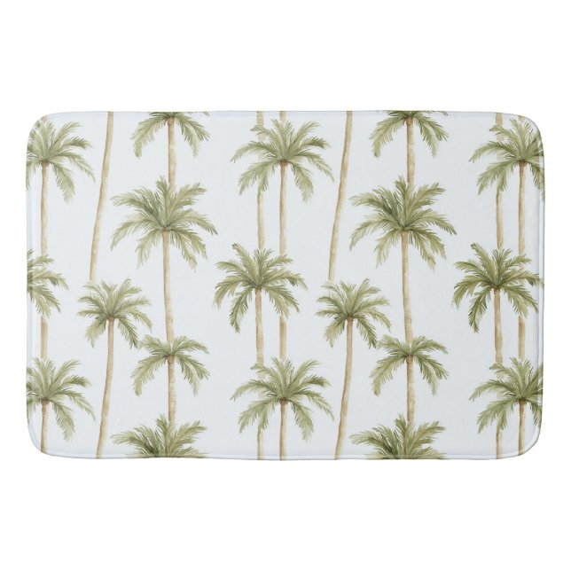 Alfombrilla De Baño Palmeras blancas verdes tropicales (Anverso)
